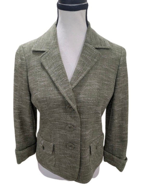 Ann Taylor Jackets & Blazers - Ann Taylor Sage Green Women Textured Blazer Petite 8 Office Siren Old Money Chic